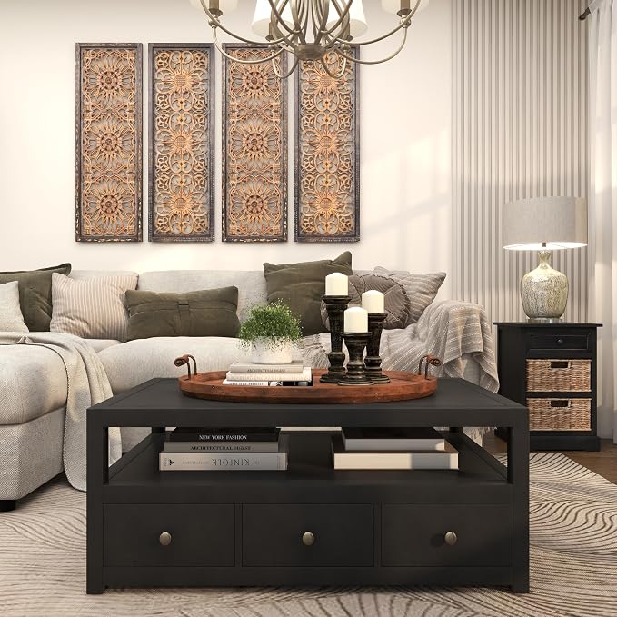 Deco 79 Wood Living Room Decor Tray Large Oval Ottoman Tray with Scroll Metal Handles, Serving Tray 29" x 19" x 4", Brown | Living Room Decor Large Oval Ottoman Tray With Scroll Metal Handles Serving Tray