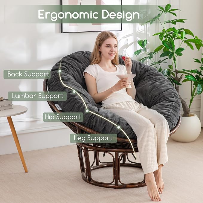 HIGOGOGO Papasan Chair Cushion with Chenille Cover (Without Chair), Soft Supportive Cushion, Dark Grey, 48 x 48 Inch
