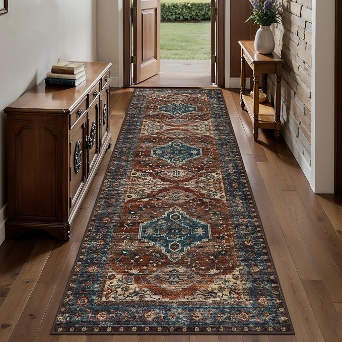 Tangsoo 2x8 Washable Runner Rug for Hallways, Non Slip Vintage Runner Rug, Soft Low Pile Long Rug Runner, Print Distressed Carpet Runners for Kitchen Bedroom Entryway Bathroom Living Room