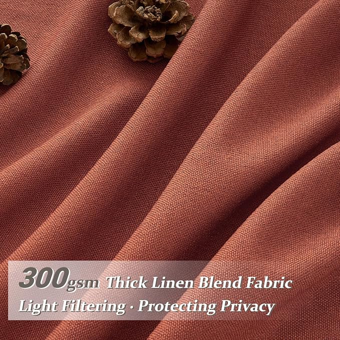 PleatedDrapes Decorative Burnt Orange Sheer Curtains 96 Inches Long for Sliding Glass Doors, Farmhouse Cottage Core Fall Pinch Pleat Linen Blend 96 Inch Curtain 2 Panel Set Light Filtering Drapes Rust