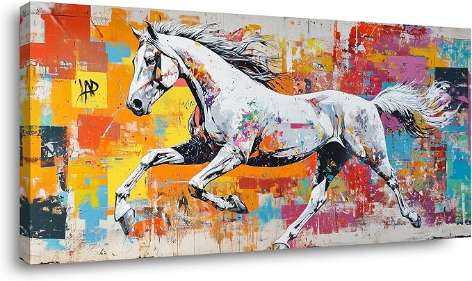 Colorful Graffiti Running Horse Wall Art for Bedroom Beautiful Oil Painting Canvas Prints Modern Artwork Deco Room Decor