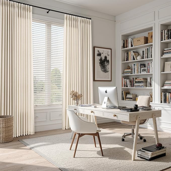 Extra Wide Pinch Pleated 60 Inch Width Curtains 96 Inch Length for Living Room Bedroom Natural Cream Beige Boho Farmhouse Light Filtering Semi Sheer Large Windows Hooks Clip Rings 2 Panels 60x96