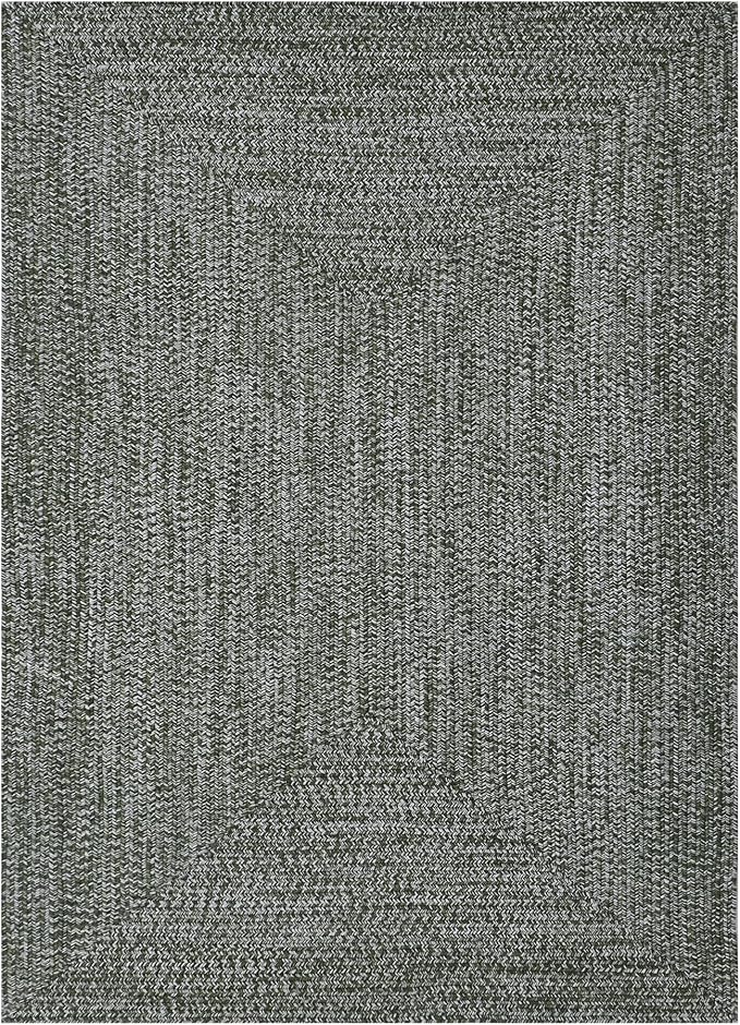 Superior Large Indoor/Outdoor Area Rug, Multi-Tone Reversible Braided Floor Decor for Patio, Front Porch, Entryway, Living Room, Office, Nursery, Artistic Home, 8' x 10', Green-White