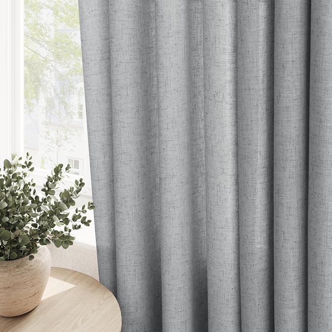 Light Grey Linen Curtains 108 Inches Long 2 Panels Sets for Living Room Grommet Semi Sheer Light Filterinig Bedroom Window Panels Neutral Tone Modern Minimalist Room Decor Curtain Drapes 52x108