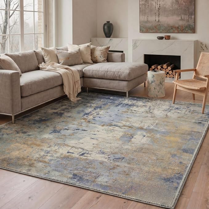 BEIMO 2X5 Runner Rug for Hallway Kitchen, Machine Washable Runners Rug for Entryway, Soft Modern Abstract Throw Rugs, Low Pile Floor Cover with Non Slip Backing, Dusty Blue