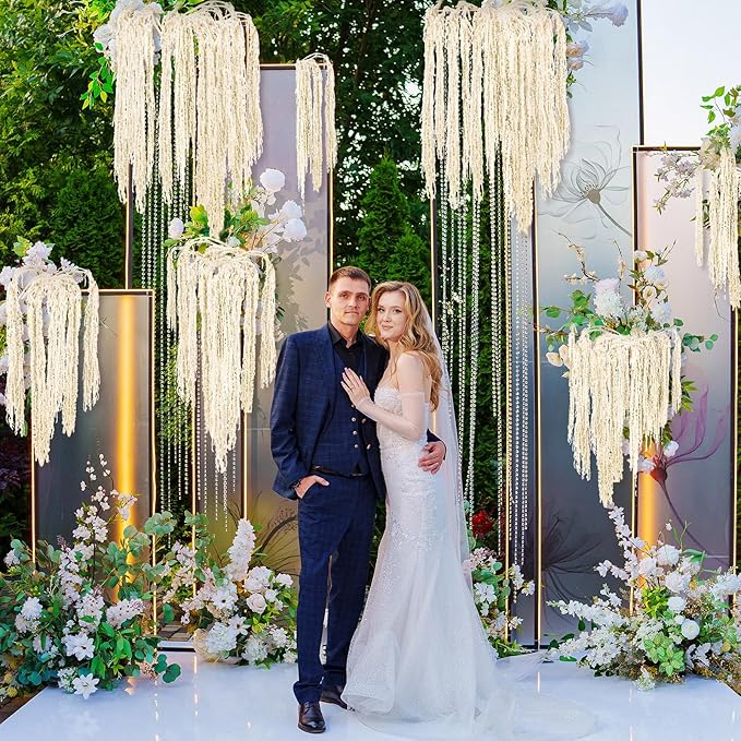 Suncalla 12 Pcs White Spring Natural Dried Amaranthus Hanging Flowers Amaranthus Artificial Flowers for Wedding Arch Bouquet Floral Garland Wall Home Decoration (23 Inch)