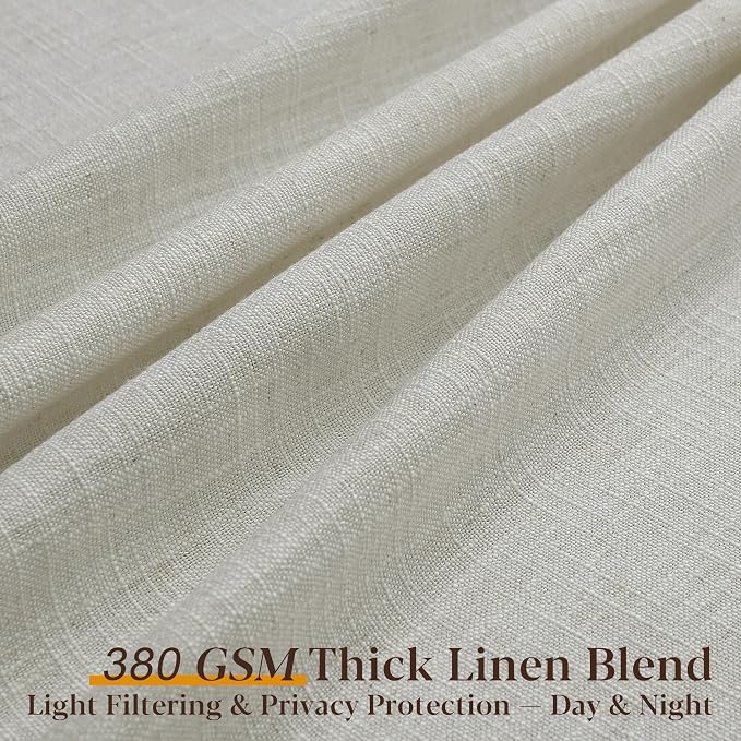 Beige Pleated Linen Curtains 120 Inch Length 2 Panels Set Semi Sheer Light Filtering Light Tan Window Drapes for Living Room Modern Viral Pinch Pleated Curtains 120 Inches with Hooks Rings Clips