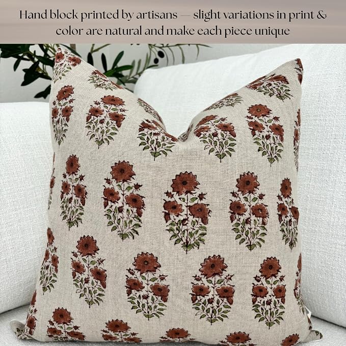 Linen Throw Pillow Covers 20x20 inch sage Terracotta Beige Decorative Pillow Covers for Living Room, Bedroom Farmhouse Decor