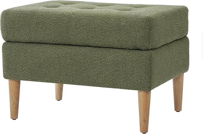 Christopher Knight Home Dalla Boucle Upholstered Ottoman Coffee Table, Small Living Room Sofa Footrest, Wooden Rectangular Ottoman Footstool, Guest Extra Seat, Olive Green
