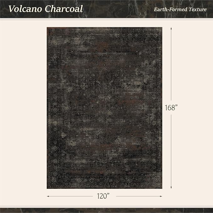 TALANOVA Modern Farmhouse Black 10x14 Washable Area Rug for Living Room & Dining Room, Abstract Non Slip Low Pile Rug for Bedroom, Dark Charcoal Stain Resistant Extra Large Decor