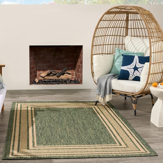 Nourison Home Horizon Indoor/Outdoor Green 5' x 7' Area Rug - Easy Clean, Non Shedding, Bed Room, Living Room, Dining Room, Kitchen (5' x 7')