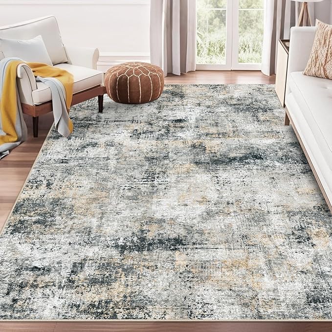 9x12 Area Rugs Living Room Rugs: Large Washable Rug with Anti-Slip Backing Non-Shedding Stain-Resistant Soft Abstract Carpet for Bedroom Dining Room Nursery Hallway Indoor Home Office Black Grey Brown