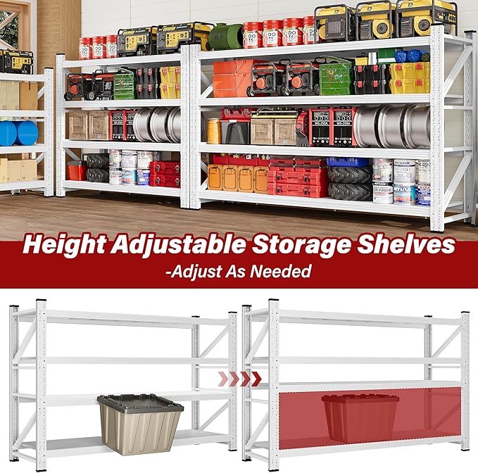 71.3" Wide Heavy Duty Garage Shelving Units,5000LBS Deep Storage Shelves,White Metal Garage Shelves,Steel Shelf,Large Storage Rack,Industrial Shelving for Shop,Warehouse,Basement,71.3"W x 24"D x 70"H