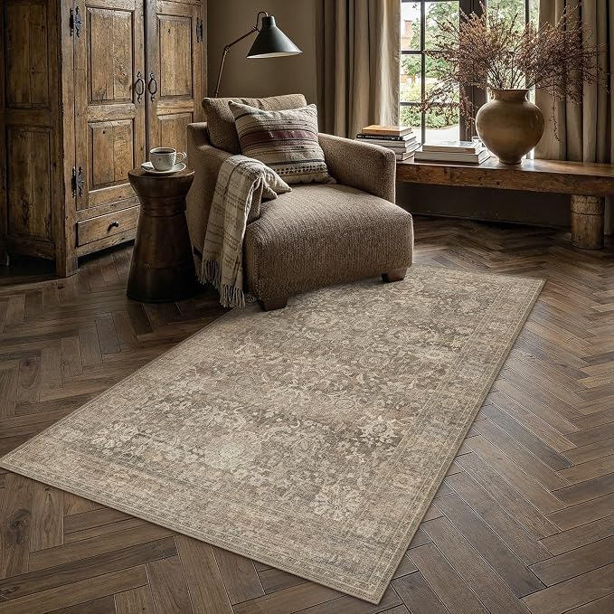 HUGEAR Area Rugs 3x5 Light Brown Washable Rug for Living Room Bedroom Neutral Vintage Rug Carpet Distressed Soft Durable Non Slip No Shedding for Indoor Dining Nursery Farmhouse