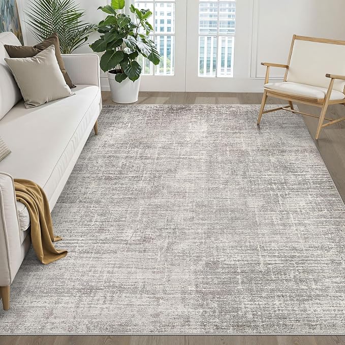 5x8 Area Rug Living Room: Washable Large Neutral Rug Abstract Soft Modern Stain Resistant Indoor Floor Non-Slip Carpet for Bedroom Nursery Kids Office Playroom Dining Room Under Table- Brown Gray