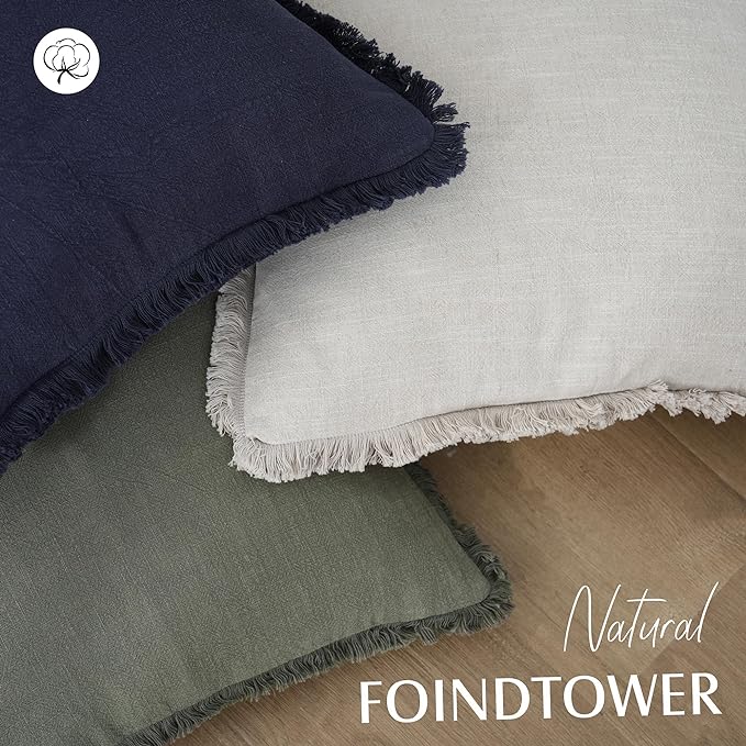 Foindtower Set of 2 Decorative Linen Fringe Throw Pillow Covers Boho Farmhouse Cushion Cover with Tassels Accent Pillowcase for Couch Bed Sofa Living Room Home Bedroom Decor, 12×24 Inch, Olive Green