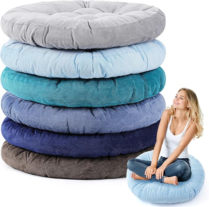 Jerify 6 Pcs Floor Pillow Cushions Large Round Square Large Meditation Floor Pillow for Classroom Adult Meditation Picnic Party Seating Learning Daycare School (Round,Dark Colors)