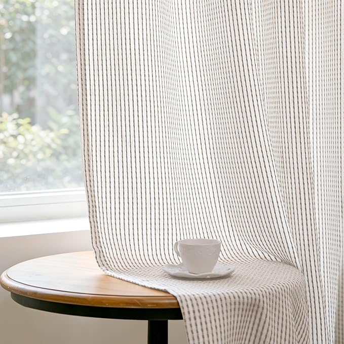DriftAway 3D Chenille Striped Curtains 84 Inches Long Tweed Linen Textured Light Filtering Woven Embroidered Luxury Soft Drapes for Living Room Bedroom Grommet Privacy 2 Panels W52 x L84 Coffee