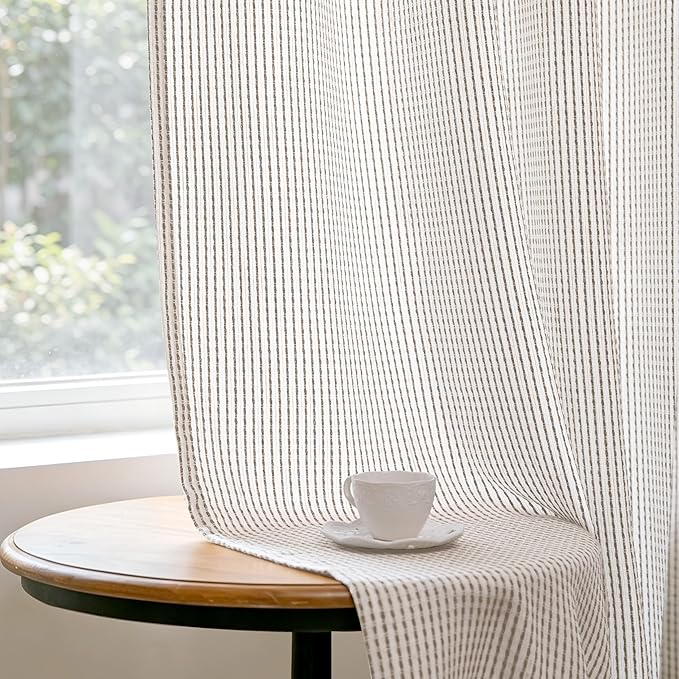 DriftAway 3D Chenille Striped Curtains 96 Inches Long Tweed Linen Textured Light Filtering Woven Embroidered Luxury Soft Drapes for Living Room Bedroom Grommet Privacy 2 Panels W52 x L96 Coffee