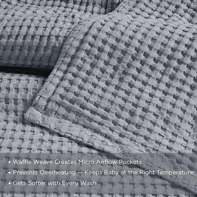 Threadmill Cooling Waffle Baby Blanket | Made from Rayon Derived from Bamboo | Swaddle Blankets for Newborns | 41 x 37 Inches|Ultra-Soft Baby Wrap for Boys & Girls|Registry Essential| Scottish Grey