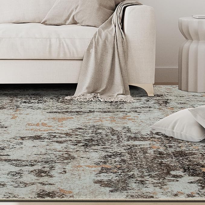 4x6 Area Rugs for Living Room Rug Washable: Abstract Rug for Dining Room Bedroom Carpet Non Slip 4 by 6 Indoor Modern Nursery Home Office Brown Beige