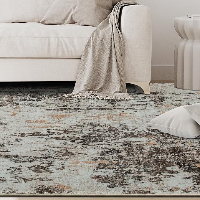 5x7 Area Rugs for Living Room Rug Washable: Abstract Rug for Dining Room Bedroom Carpet Non Slip 5 by 7 Indoor Modern Nursery Home Office Brown Beige