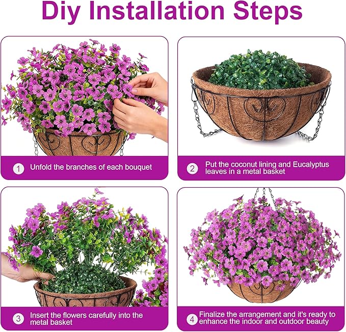 HyeFlora 2 Set Artificial Outdoor Flowers Hanging Basket, Faux Hanging Plants for Outside Spring Decoration, Fake Silk UV Resistant Look Real Daisy for Porch Patio Home Decor