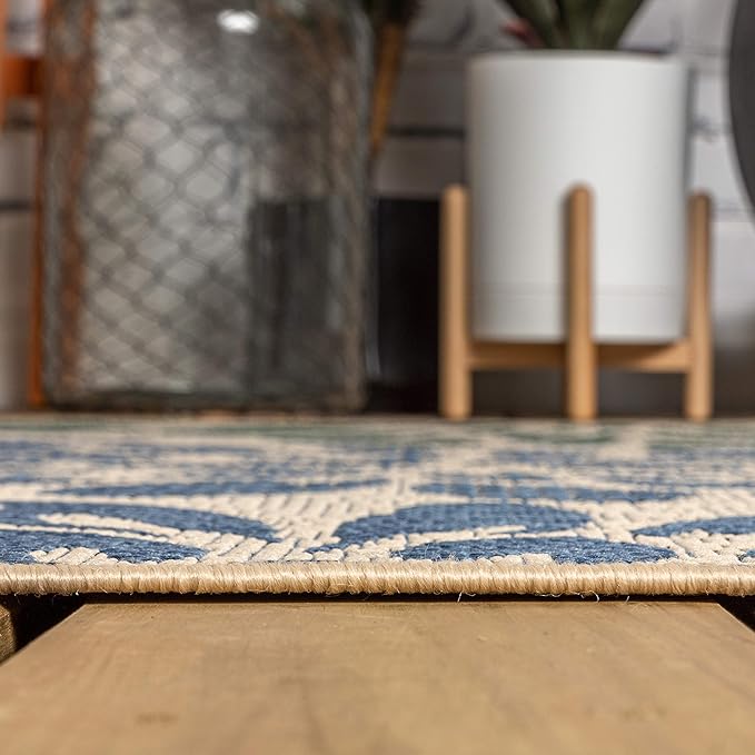 JONATHAN Y Floral Textured Weave Indoor Outdoor Area Rug 9X12 Navy/Green, Zinnia Modern for Backyard, Patio, Porch, Easy-Cleaning, High Traffic, Pet-Friendly, Non-Shedding (SMB110B-9)
