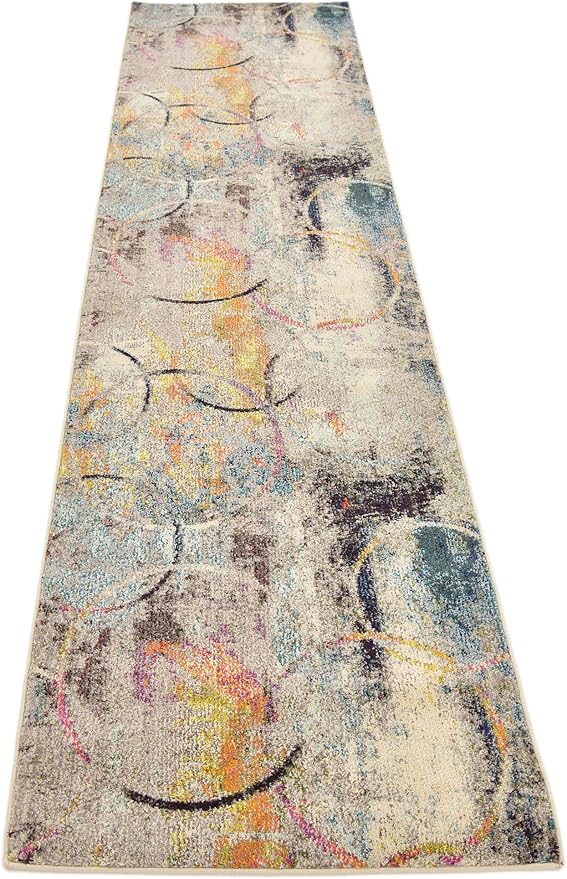 Unique Loom Chromatic Collection Modern Rustic & Vibrant Abstract Area Rug For Any Home Décor (2' 7 x 10' 0 Runner, Beige/ Blue)