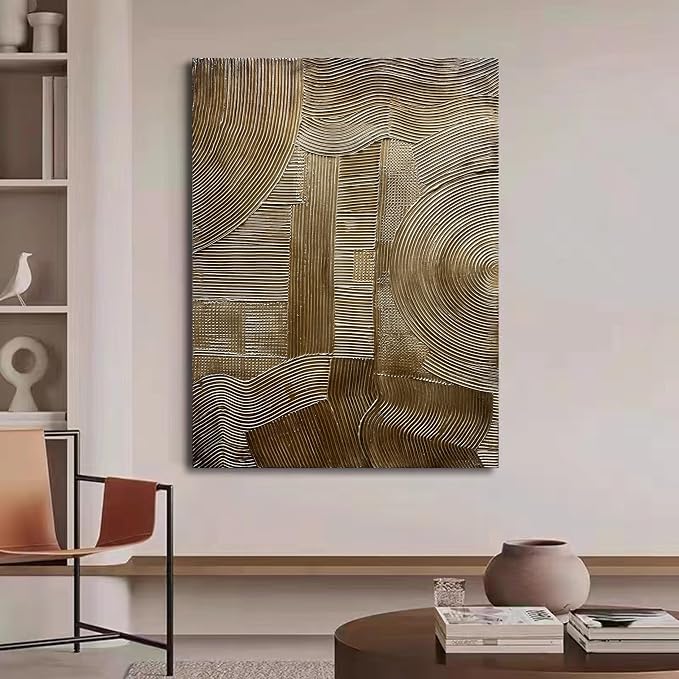 NANKAI Modern Abstract Painting 40x28 Inch Gold Textured Wall Art Deco Painting Frame Art Oil Painting