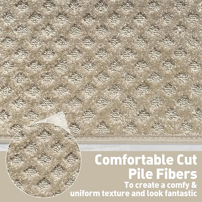 PURE ERA Carpet Stair Treads Tape Free Non Slip Indoor Stair Carpet Stair Protectors Pet-Friendly Non-Slip Skid Resistant Washable Reusable 8" x 30"(7 Pieces,Cream Gray Mini-Diamond Trellis)