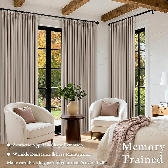 TWODRAPES 92 Inch Long Pinch Pleated Blackout Curtains for Bedroom Living Room Linen Blend 100% Blackout Sliding Door Curtains, Cozy Modern Privacy Protection Curtains 92 Inches Burlywood Birch