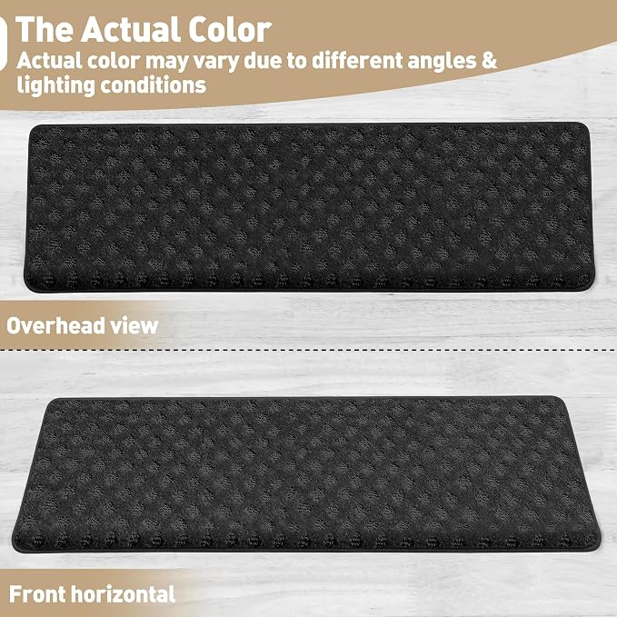 PURE ERA Bullnose Carpet Stair Treads Tape Free Non-Slip Indoor Stair Protectors Pet Friendly Stair Treads for Wooden Steps 9.5" x 30"(14 Pieces,Black Mini-Diamond Trellis)