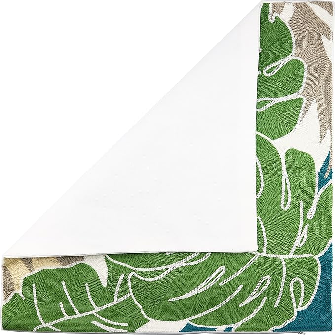 Embroidery Throw Pillow Cover Tropical Leaves 18x18 Inches Decorative Floor Pillow Cover for Couch 100% Cotton Cushion Cover Pillow Case Full Size Monstera Leaf Embroidered, Green, 1 Piece