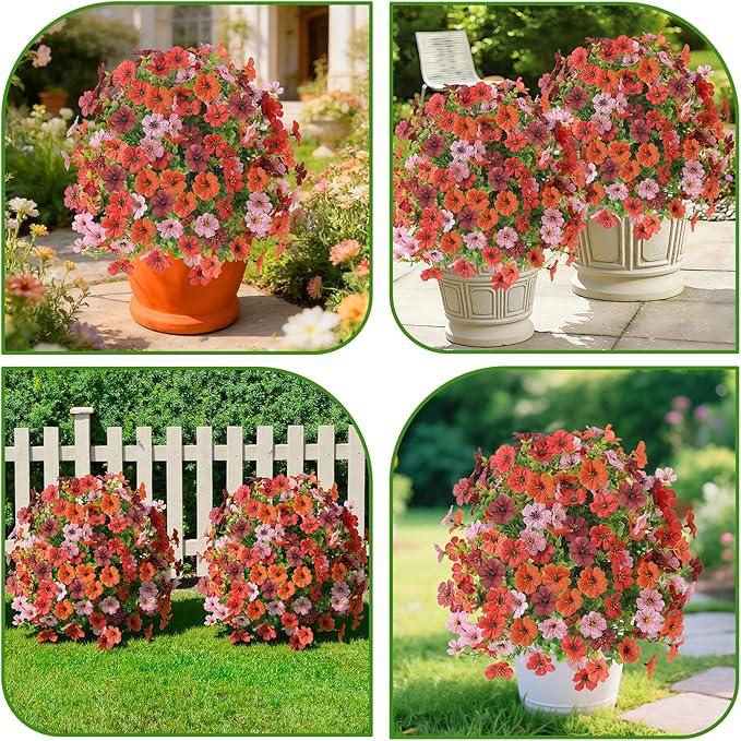 Alupssuc 2Pcs 20" Artificial Topiary Ball Flowers for Outdoors Planters, Spring Decoration with Spike, UV Resistant Faux Summer Plants, Fake Bushes Indoor Decor, Mix 4 Colors for Garden, Porch & Patio