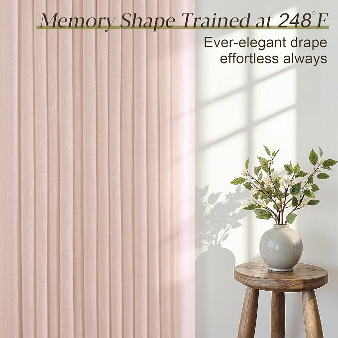 Light Pink Linen Curtains Pinch Pleated 84 Inch Length 2 Panels for Nursery Baby Girls Bedroom Semi Sheer Light Filtering Pleated Linen Curtains for Living Room Bedroom Dusty Blush Pink