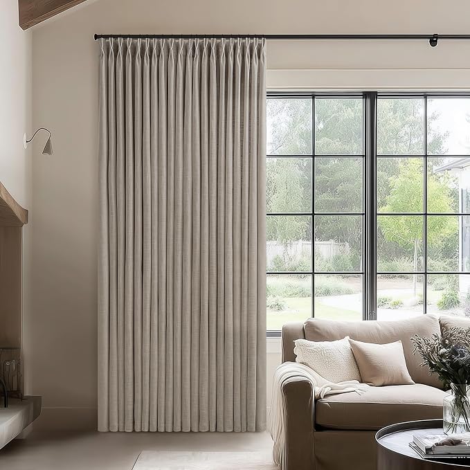 Taupe Patio Sliding Door Curtains 100 Width 102 Inches Long Pinch Pleated Curtain with Hooks Rings Light Filtering Semi Sheer Extra Wide 100x102 Drape Living Dining Room Burlywood Birch 1 Panel