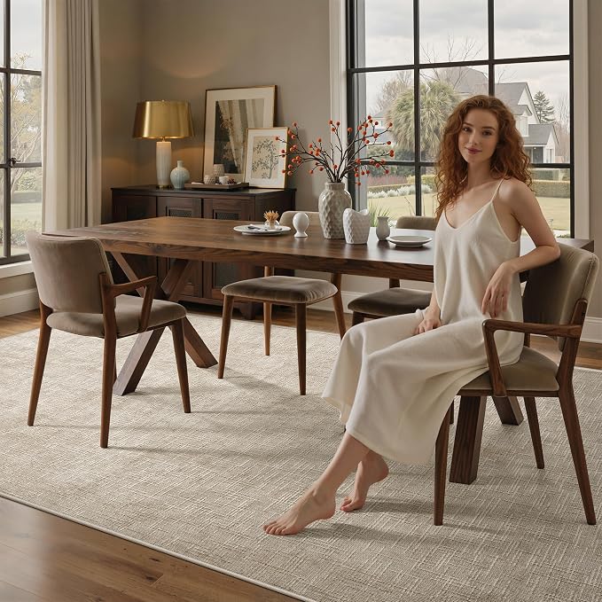 Valenrug 5x8 Area Rug - Stain Resistant 5x8 Rugs for Living Room, Non Slip High-Low Pile Textured Area Rugs for Bedroom, Folable Machine Washable Area Rug (5'x8', Beige)