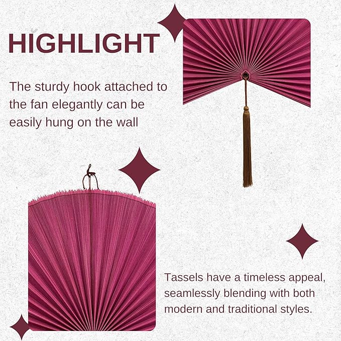 ChumDecor Fan Wall Decor,Large Bamboo Fan Wall Art For Boho Hanging Headboard,Decorative Folding Fan For Over Bed Decorations, (Pink, 40inch)