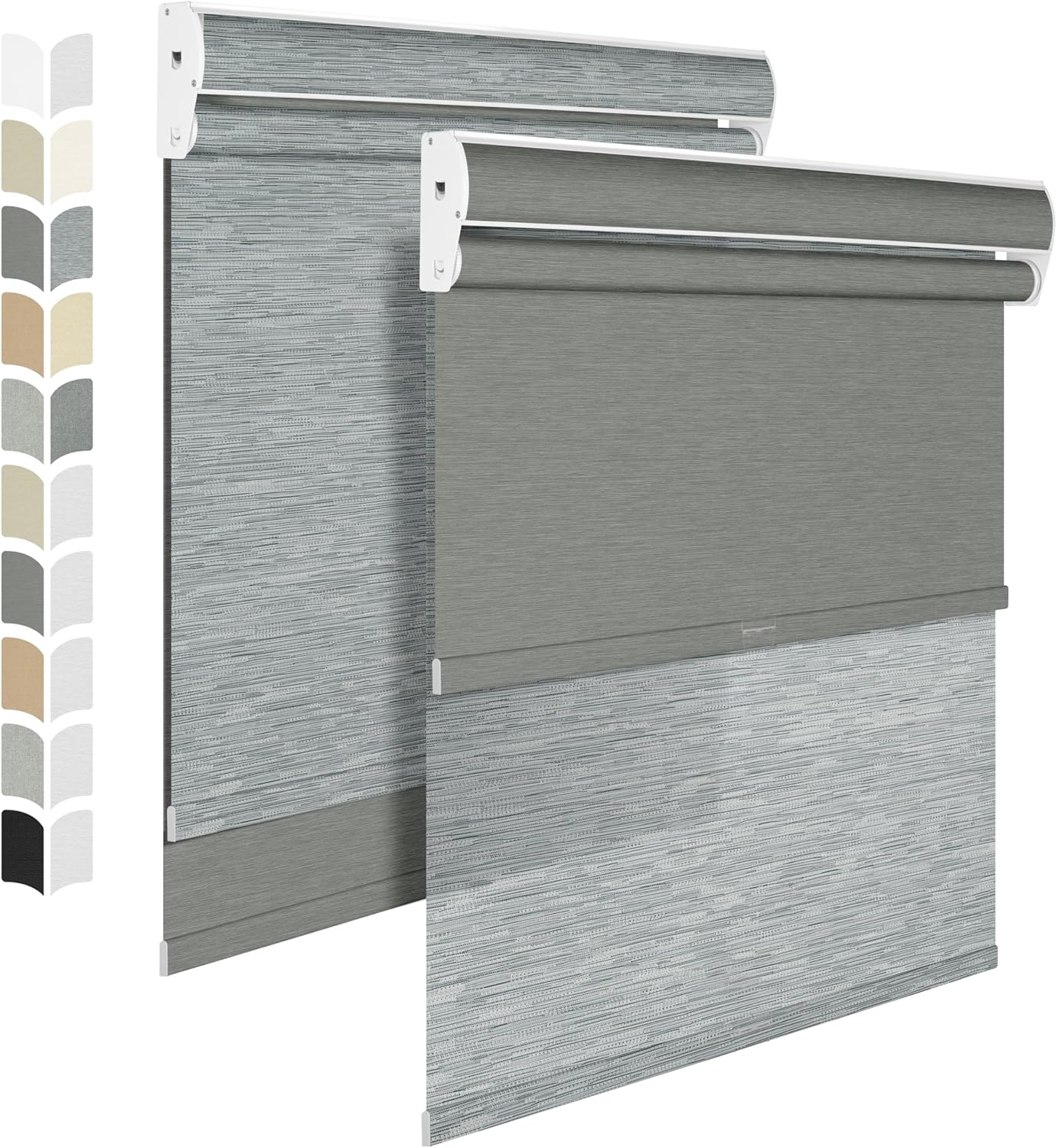 BERISSA Cordless Dual Roller Shades with Cassette Valance, Double Window Shades - Blackout & Light Filtering, Day & Night for Home Office or Door - Striped Jacquard Grey, 49 W x 44" H