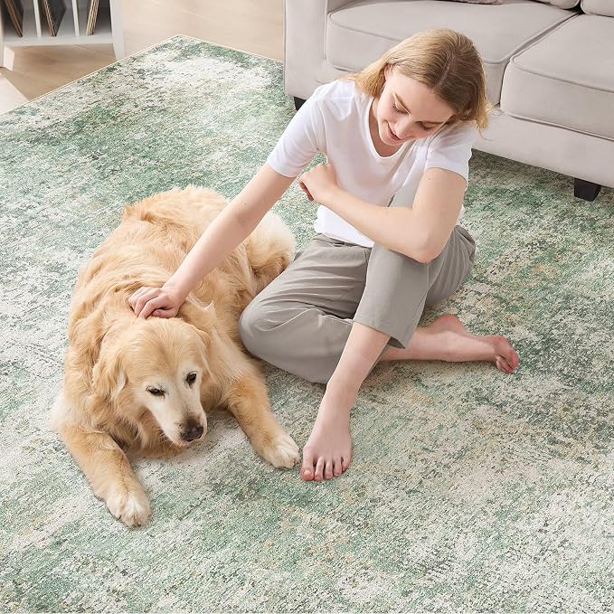 DMOYEST Area Rug Living Room Rugs - 9x12 Abstract Large Soft Indoor Washable Rug Neutral Modern Low Pile Carpet for Bedroom Dining Room Farmhouse Home Office - Green Grey