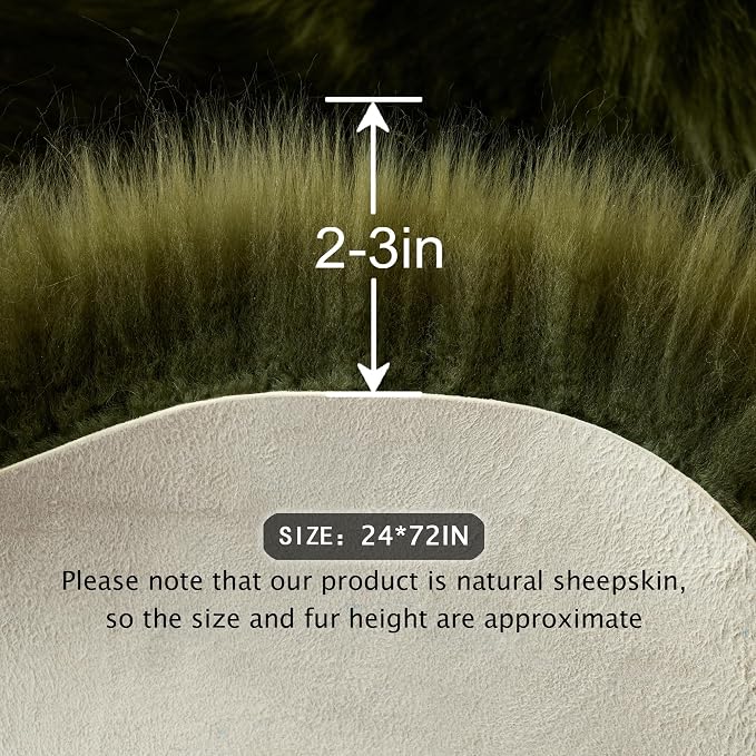 Premium Genuine Sheepskin Area Ruge - Real Wool Fur Shaggy Carpet | Fluffy Soft Natural Lambskin Rug Seat Chair Covers for Couch Sofa Bedroom Living Room(Dark Green,2×6 Feet Sheepskin)