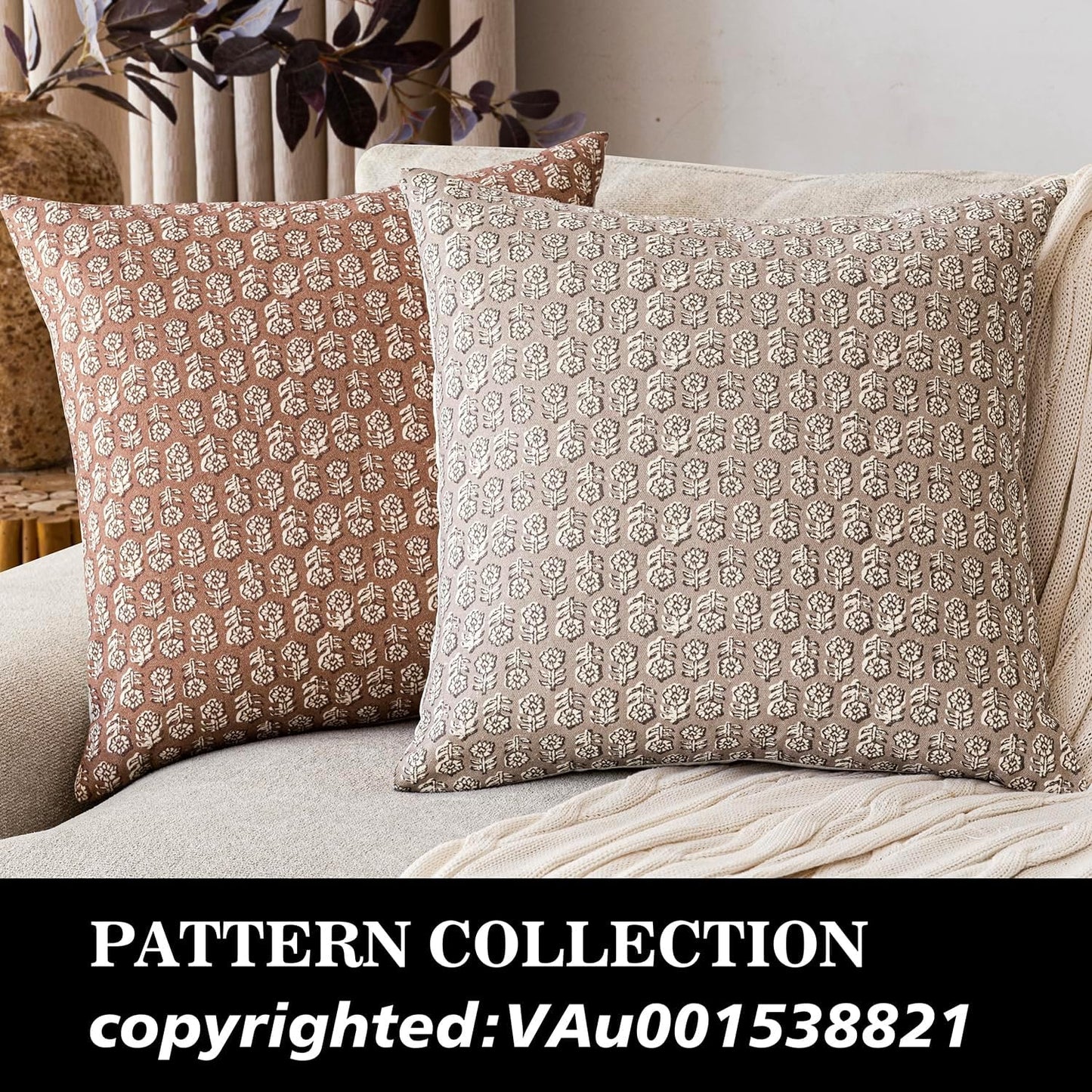 Foindtower Set of 2 Decorative Vintage Floral Print Throw Pillow Covers Neutral Farmhouse Cushion Covers Boho Home Decor for Sofa Couch Chair Bedroom Living Room Outdoor,22×22 Inch,Light Orange Brown