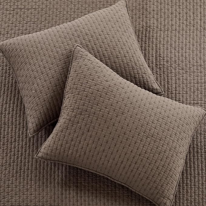 Levtex Home Cross Stitch Reversible Full/Queen Quilt Set (88x92in) with 2 Pillow Shams (26x20in) - Stitch Texture - Cocoa - Cotton Full/Queen Size Quilt Bedding Set - Lightweight, Soft, Pre-Washed