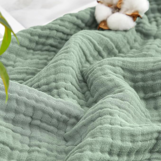 David's Home Soft Muslin Blanket Queen Size for Adults, 60% Rayon 40% Cotton, Breathable Lightweight Cooling Blanket for Hot Sleepers, 4-Layer Cozy Gauze for Bed, 90"x90", Sage Green