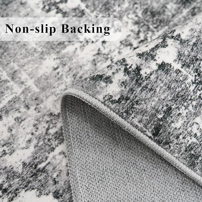 Washable 12ft Kitchen Area Rug: Abstract Entryway Rug Runner Soft Bedroom Besides Floor Mat Non-Slip Indoor Carpet for Bathroom Living Room Stain Resistant Runner for Family(2'6x12,Black/Grey)