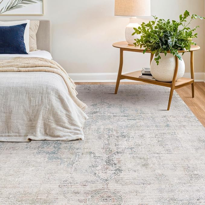 Hazo Haus Light Blue Area Rugs for Living Room - 7x10 Washable Modern Abstract Rug for Bedroom, Dining Room Under Table, Home Office, Soft Washable & Stain Resistance (Dusty Blue)