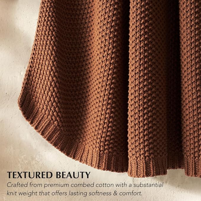 EverGrace Organic Cotton Chunky Knit Throw Blanket, 60 x 80 Terracotta | OCS Certified Organic Cotton, Seed Stitch Knit, Soft & Breathable, Cozy Midweight, Decorative Throw for Couch, Bed & Sofa