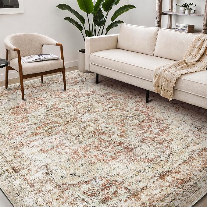 CHAMPLANT Washable Area Rug 10'x14' Boho Design Non-Shedding Easy Care Ideal for High Traffic Areas in Living Room Bedroom Office Coffee Table Kitchen Large Carpet