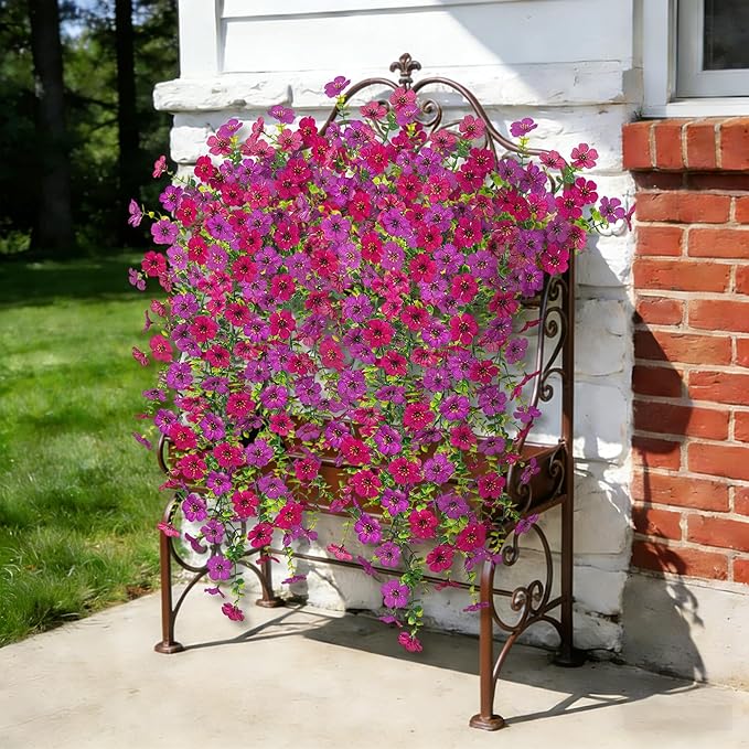 Ammyoo 2Pcs Fake Hanging Flowers for Outdoor Decoration Artificial Hanging Flowers Realistic Daisy Plants UV Resistant, Faux Silk Flower for Porch Patio Window Box Outside Decor(Fuchsia Purple)